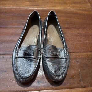 COACH Odette Metallic Silver Pebble Leather Loafers Drivers Flats Sz 8.5